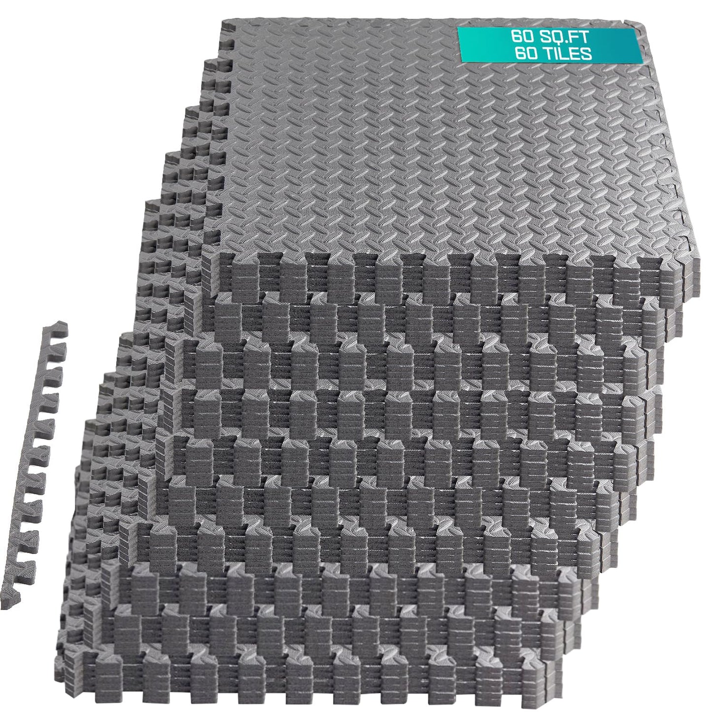 Yes4All 60 SQ. FT Puzzle/Interlocking Exercise Mat Tiles for Home Gym, Exercise EVA Foam Floor Padding with Border for Workout Equipment (Grey)