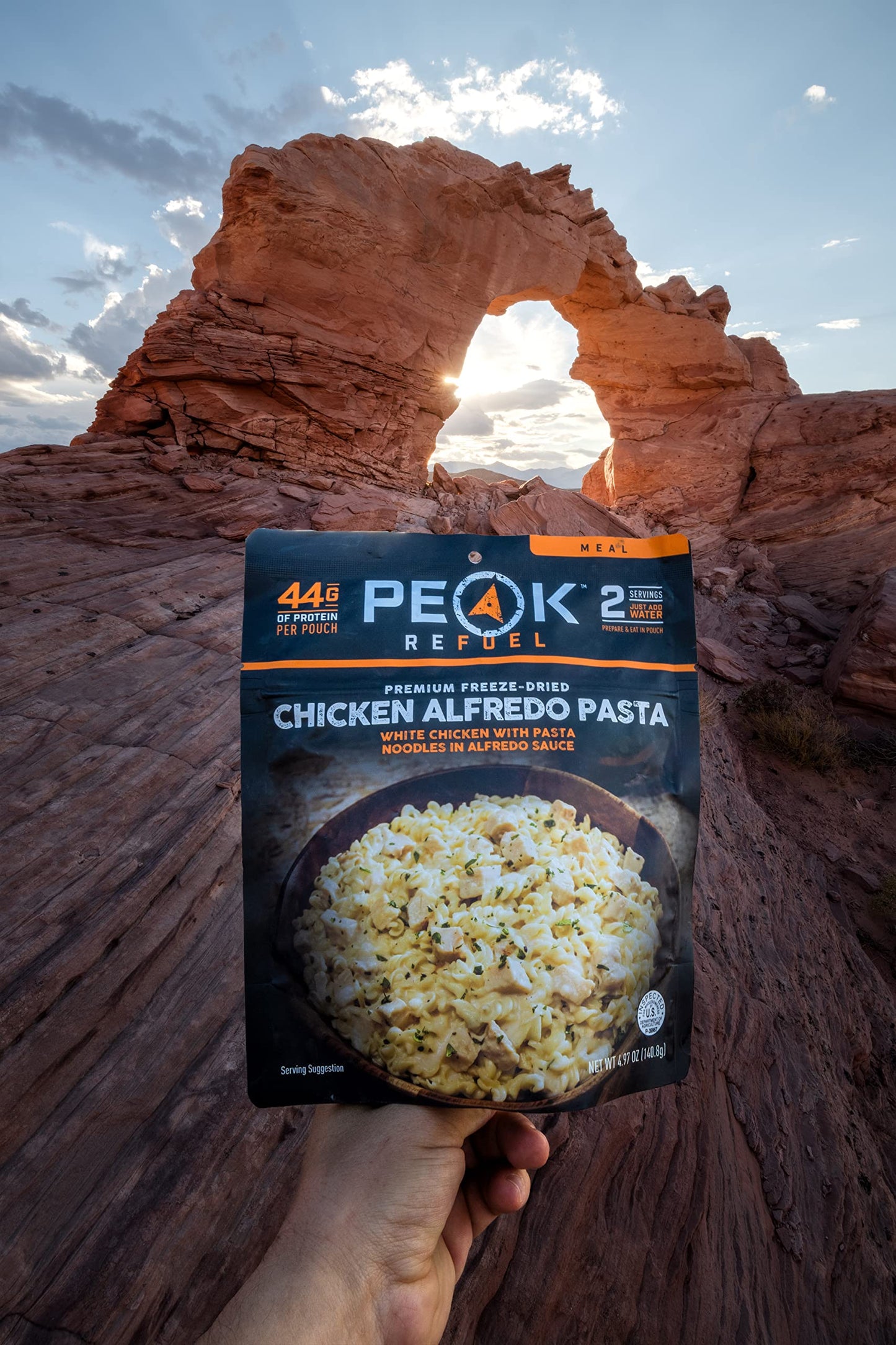 Peak Refuel Chicken Alfredo Pasta | Premium Freeze Dried Camping Food | Backpacking & Hiking MRE Meals | Just Add Water | 100% Real Meat | 48g of Protein | 2 Serving Pouch (2 Serving)