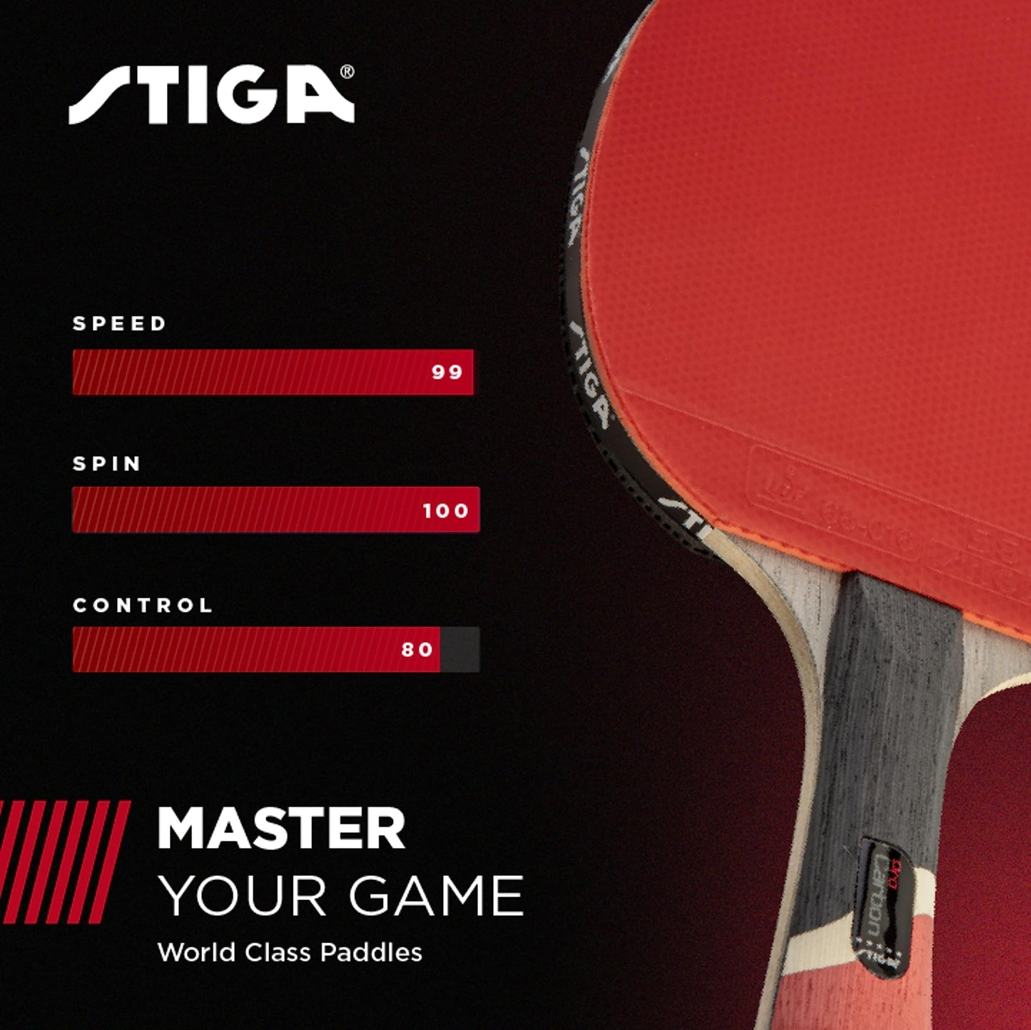 STIGA Pro Carbon Performance-Level Ping Pong Paddle with Carbon Fiber Blade and Extreme Spin for Tournament Play - Red and Blue Colors