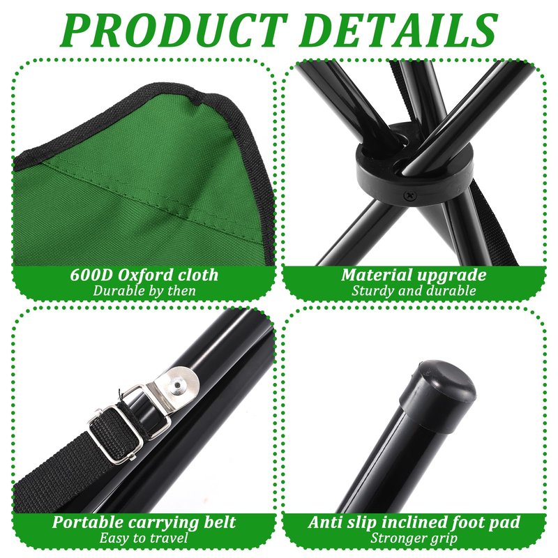 KKONHII Folding Camping Stool,Portable Travel Outdoor Tripod Seat,Green Folding Camping Chairs for Camping Party Mountaineering Picnic Beach Garden Lawn