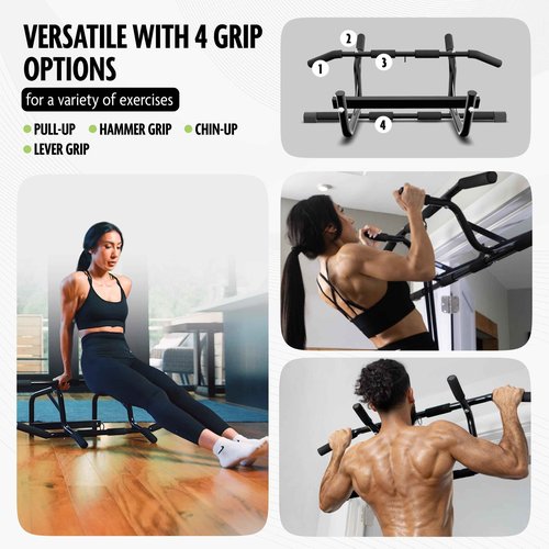 DMoose Pull Up Bar for Doorway - Upto 250 Lbs Capacity, Chin Up Bar with No Screwing & No Slipping Hanging Bar with Padded Handles for Strength Training, Door Frame Pullup Bar with Installation Guide (Black)
