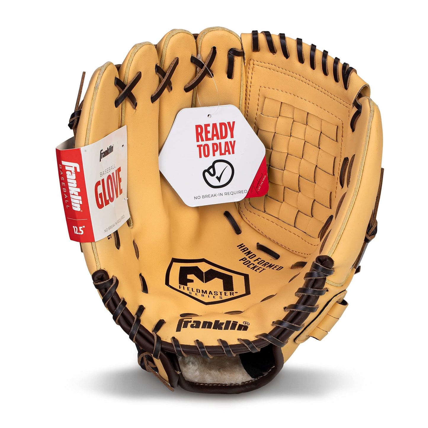 Franklin Sports Field Master Baseball and Softball Gloves for Adults, Youth, and Kids - Durable and Soft Synthetic Leather - Adjustable Fit - Left Hand Throw - 12.5" in. Outfield - Camel Brown