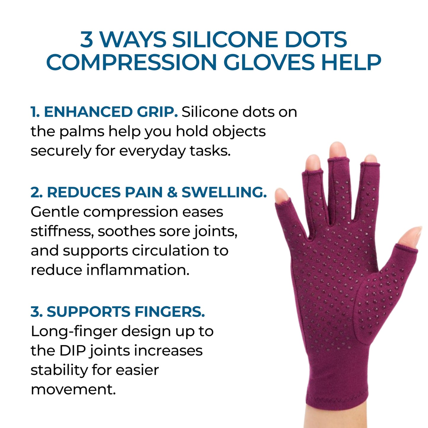 GRACE & ABLE Compression Gloves: Relief From Arthritis with Silicone Dots for Extra Grip. Cotton Stretch Breathable (Plum Purple, Small)