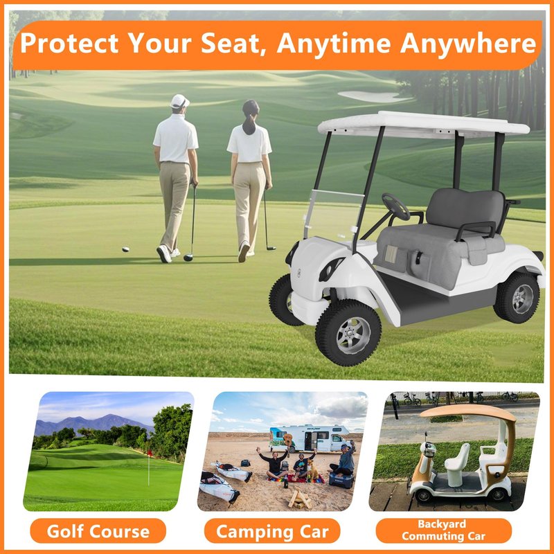 Eolzzi Golf Cart Seat Cover for Club Car, Waterproof, Washable, Breathable, Non-Slip Golf Cart Cover with 3 Pockets, for Golf Lovers, Grey