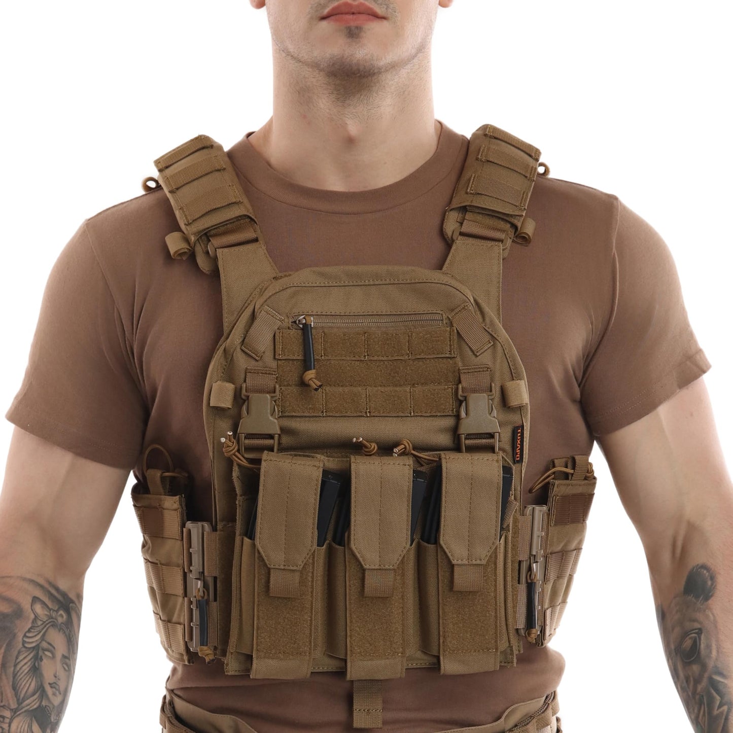 Tuxapo Tactical MOLLE Vests with Triple mag Pouch and Side Cummerbund Pouches, Quick Release Vests for Men