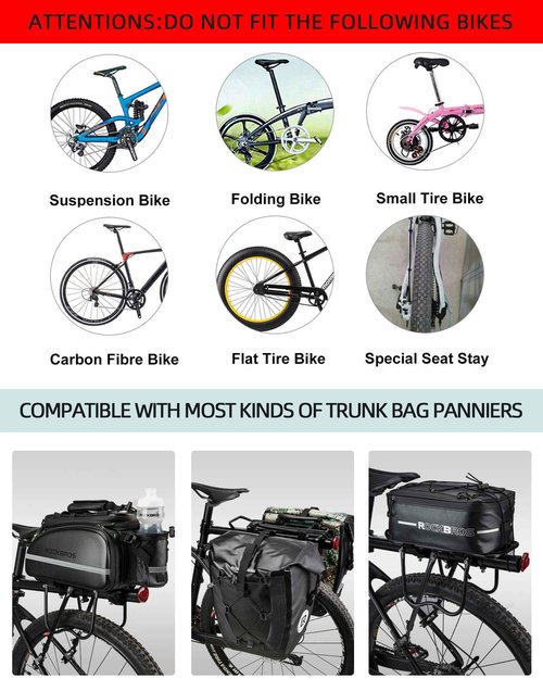 ROCKBROS Rear Bike Rack Bike Cargo Rack Adjustable Bicycle Luggage Carrier Rack Rear Quick Release Mountain Bike Pannier Rack with Elastic Band and Reflector, Most 165 lbs Capacity
