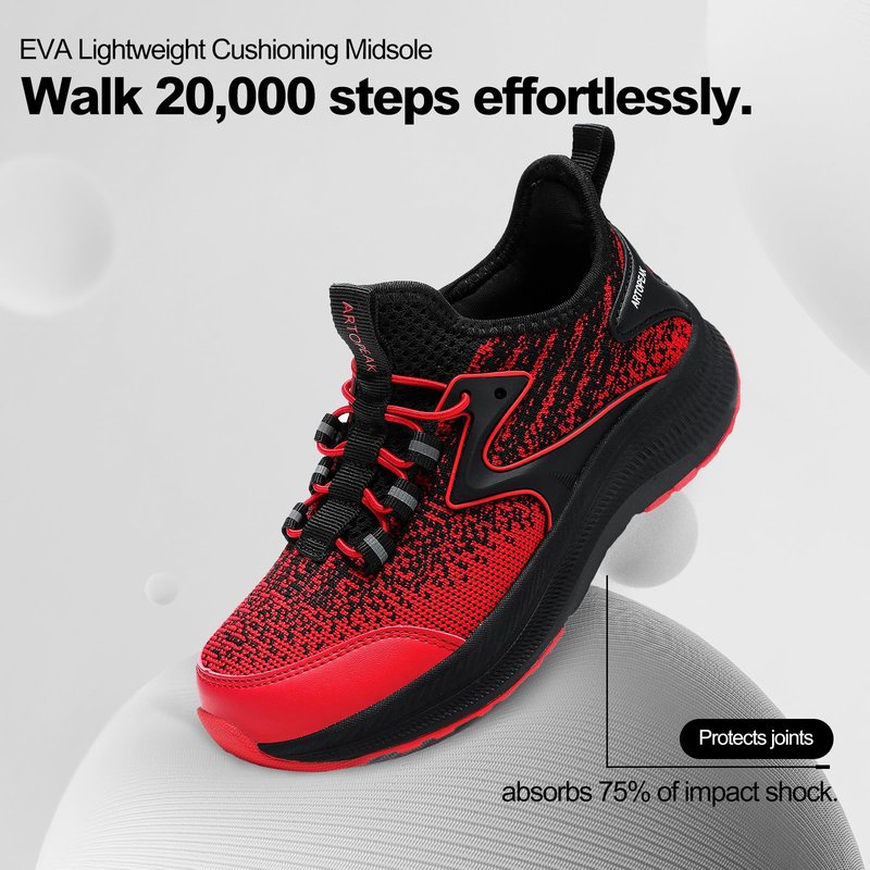 ARTOPEAK Wide Toe Box Kids Slip-On Sneakers with Arch Support Lightweight Orthopedic Athletic Tennis Shoes for Youth Big Boys Cushioned Running,Walking & Flat Feet Black/Red Size 6