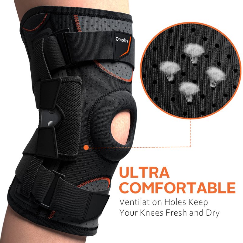 Omples Hinged Knee Brace for Knee Pain, Meniscus Tear Knee Support with Side Stabilizers for Men and Women, Patella Knee Brace for Arthritis Pain Running Working Out Black (Medium)
