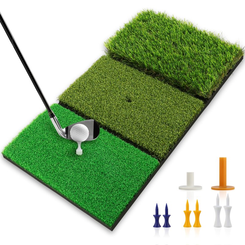 CalmBloom Golf Practice Mat 3-in-1 Turf Golf Hitting Mat for Swing, Putting & Chipping | Portable Golf Training Mat Indoor/Outdoor, Golf Mat with 8 Tees