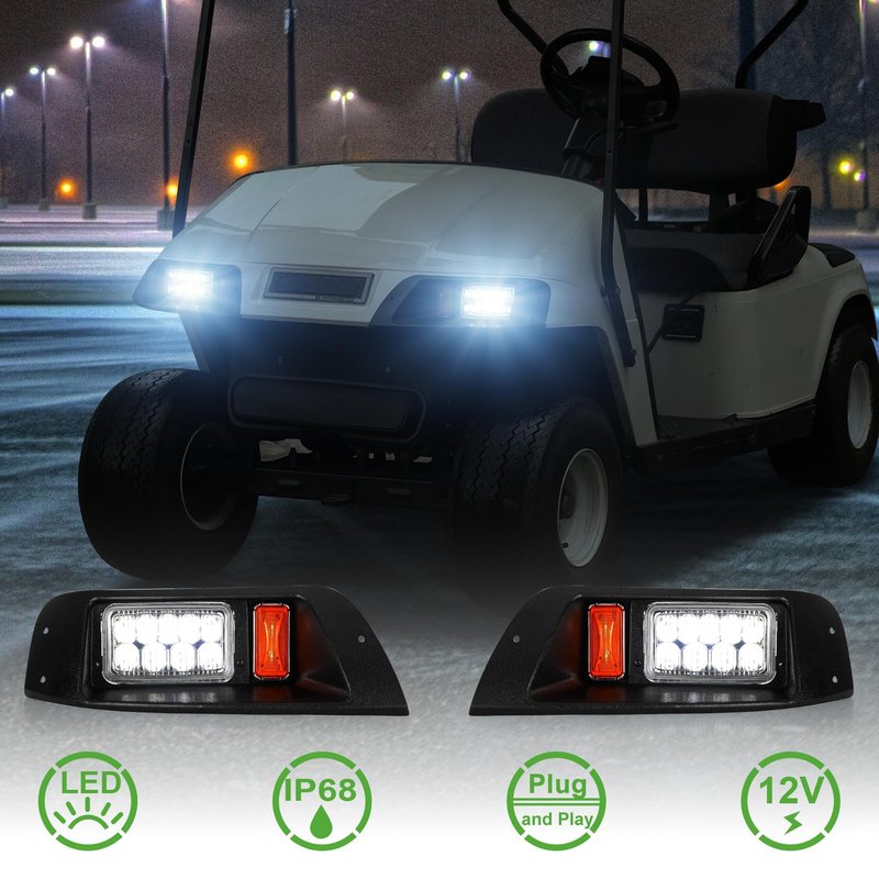 10L0L Golf Cart Headlight Kit for EZGO TXT 1996-2013 Gas & Electric, 12V Driver & Passenger Side, EZGO TXT Headlamp Kit with 3Pin Connector