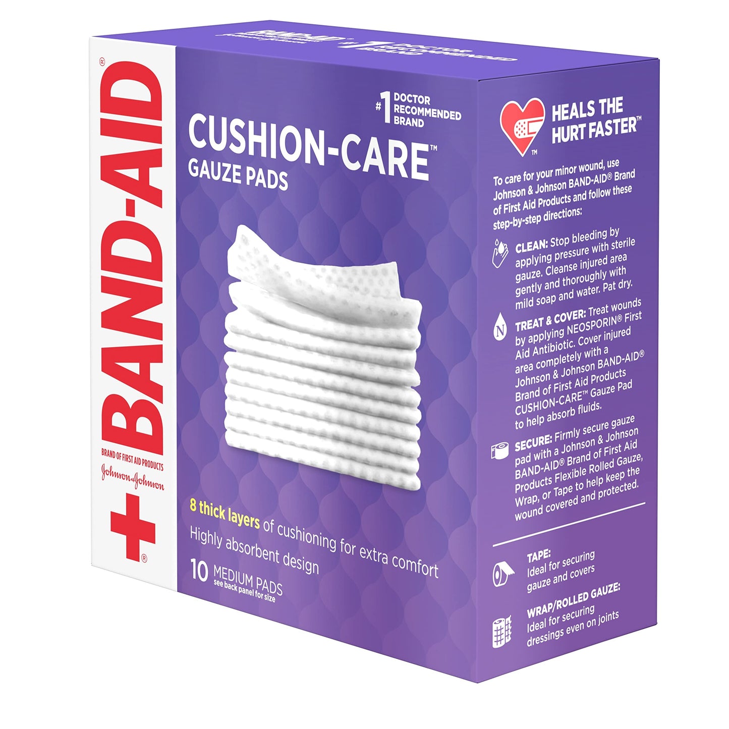 Band-Aid Brand Cushion Care Non-Stick Gauze Pads, Individually-Wrapped, Medium, 3 in x 3 in, 10 ct (Pack of 2)