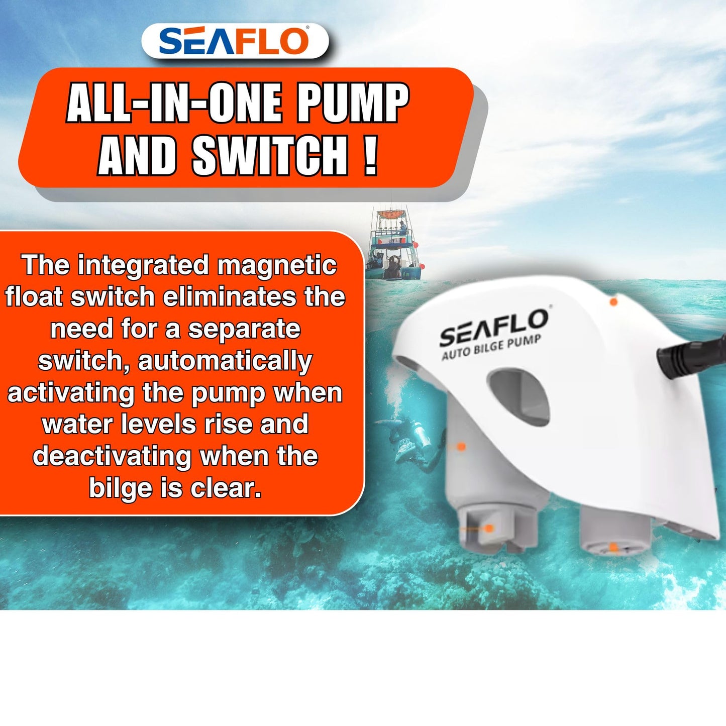 SEAFLO Automatic 1100GPH Submersible Bilge Water Pump with Magnetic Float Switch 4 Year Warranty