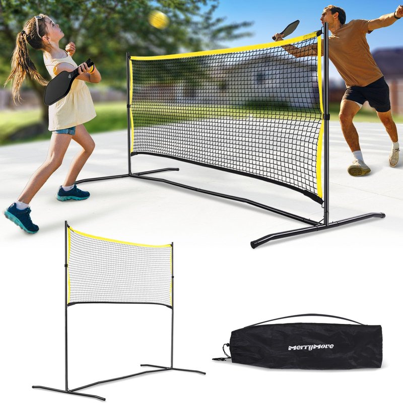 MerryMove Pickleball Net with Practice Rebounder: 6ft Wide Pickleball Trainer - Practice Rebounder for Solo and Dink Pickle Ball Training (Black-Yellow)