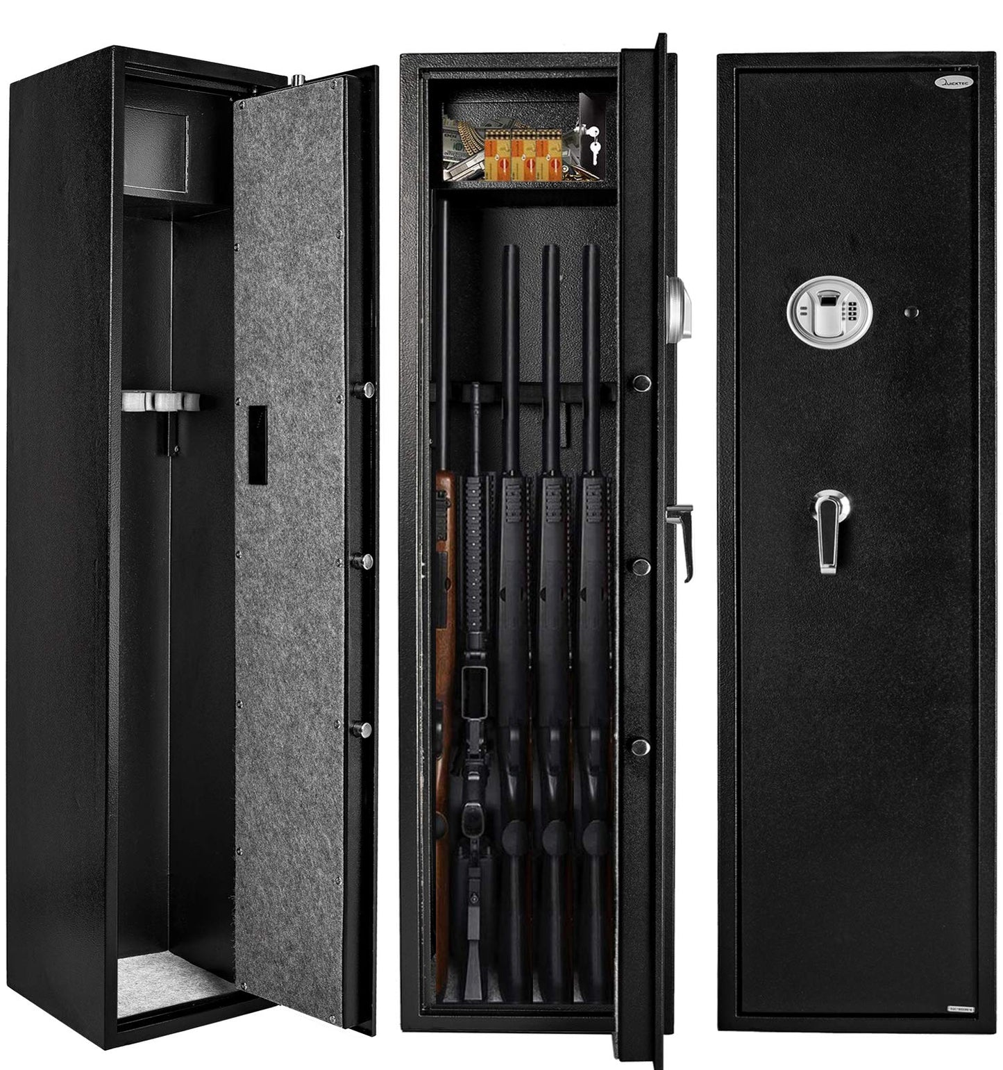 Quicktec Biometric/Fingerprint Larger and Deeper Rifle Safe, New and Improved Rifle Gun Safe for 5-6 Rifles and Shotguns for Home, Quick Access Gun Cabinet (w or w/o Scope) Silent Mode
