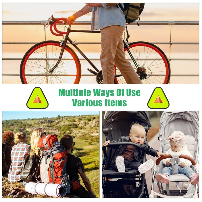 DLUGOPIS 3 Pack Reflective Yield Symbol 7 * 7inch Reflective Safety Triangle Bike Reflective Triangle Sign High Visibility Safety Flag with Magic Adhesive Strap for Safety at Night Bike Recumbent