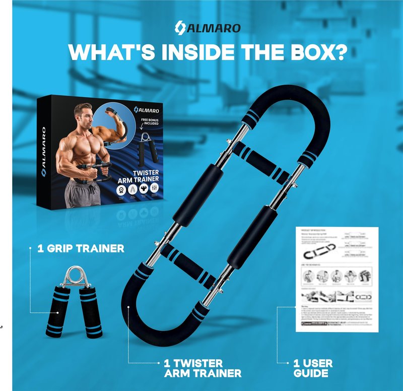 Twister Arm Trainer, 40-100lbs Adjustable Power Twister Bar for Men and Women, Chest Exerciser Forearm Strengthener for Upper Body Fitness Training, Portable Spring Resistance Exercise Equipment
