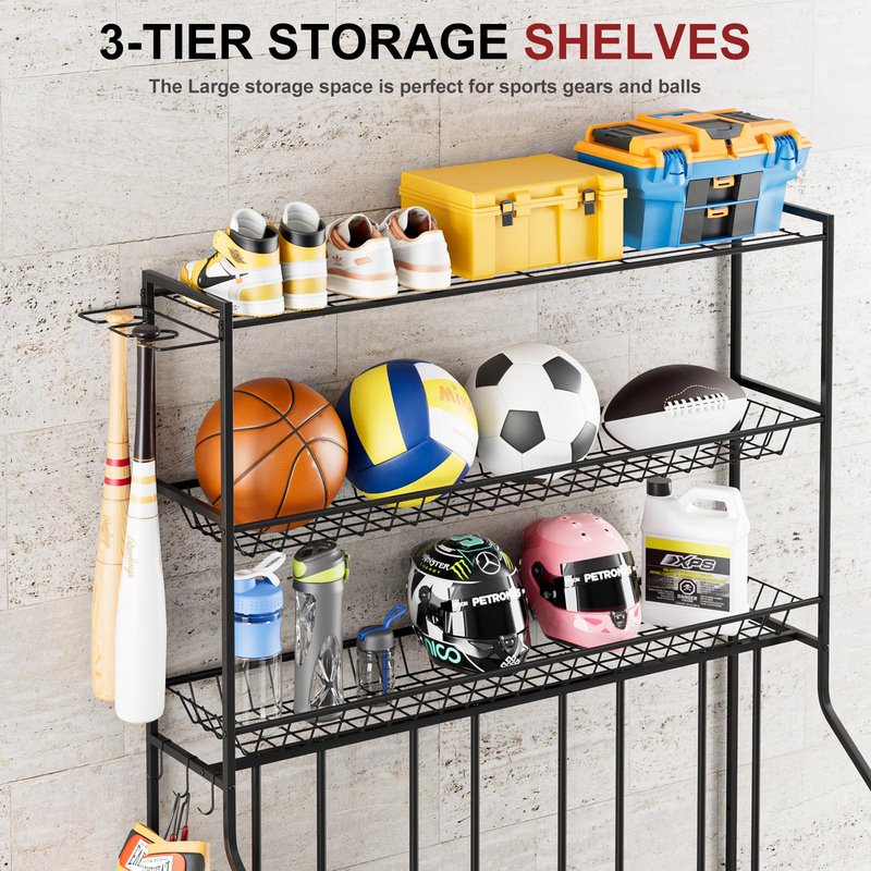 Kificet 4 Bike Stand, Bike Rack Garage with 3-Tier Storage Rack, Bicycle Stand for Garage Organizer, Indoor Sporting Gear Storage Station for Mountain/Road/Hybrid & Fat Tire Bike, Patent Pending