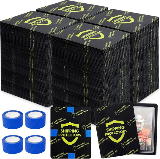 Trading Card Shipping Protectors - Heavy Duty 3.5'' x 4.5'' Precut Mailers with 8 Rolls of Tape | 1000-Pack, Black