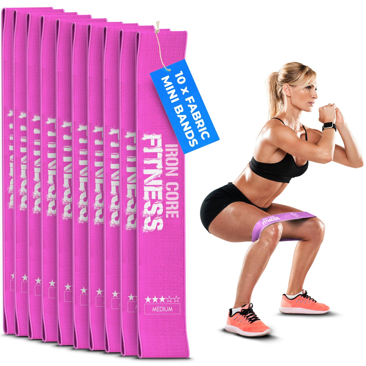 10-Pack Set Non-Slip Fabric Resistance Bands – Medium Loop Bands for Glutes, Legs, and Physical Therapy – Durable Workout Bands in Bulk for Women and Men – Ideal for Gyms, Studios, and Trainers