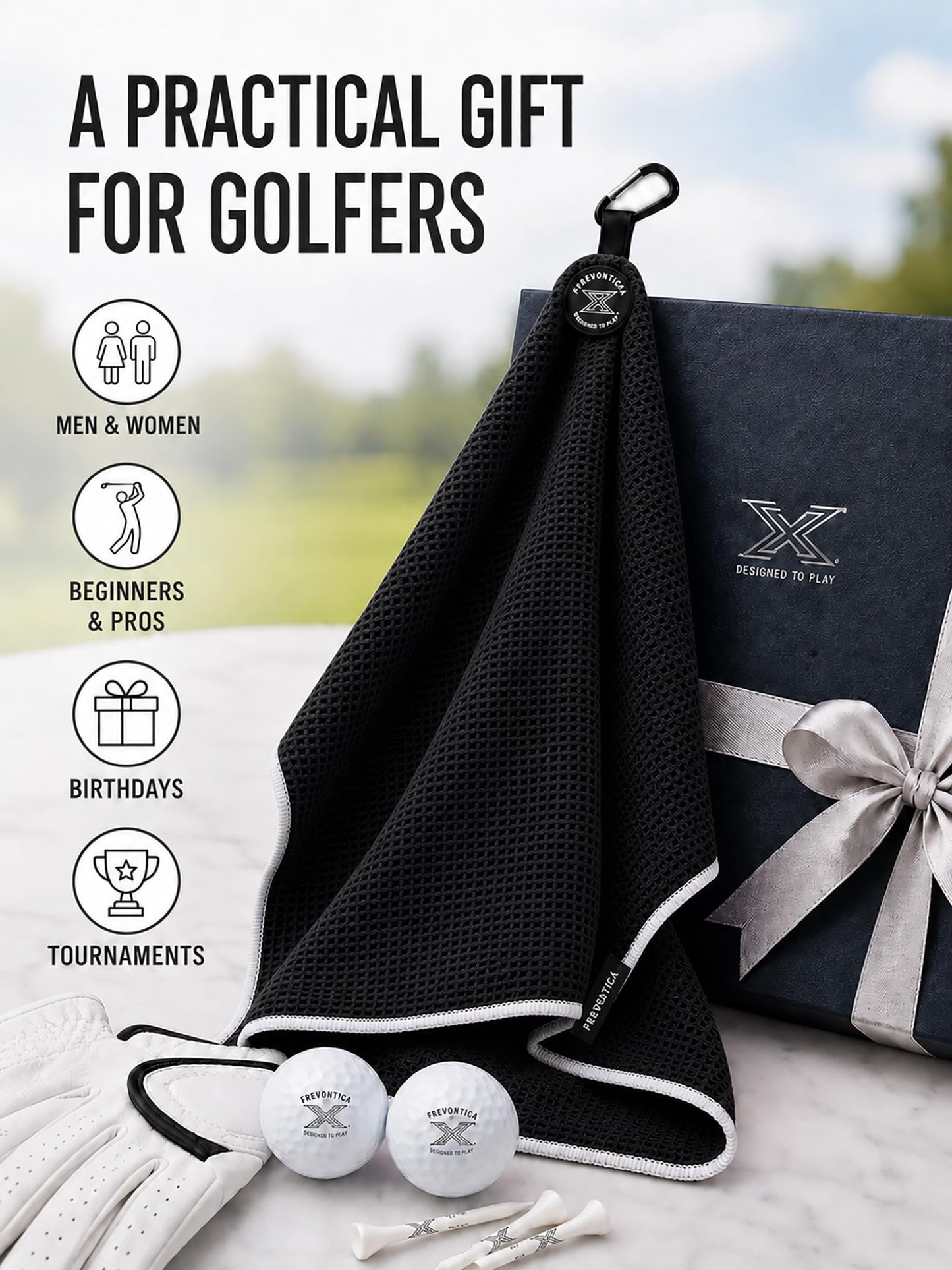 Frevontica Magnetic Golf Towel with Cleaning Pocket, 24"x16" Ultra-Absorbent Waffle Microfiber Golf Towel with Magnet & Clip for Golf Bag, Carts and Clubs, Golf Accessories Gift for Men Women Golfers
