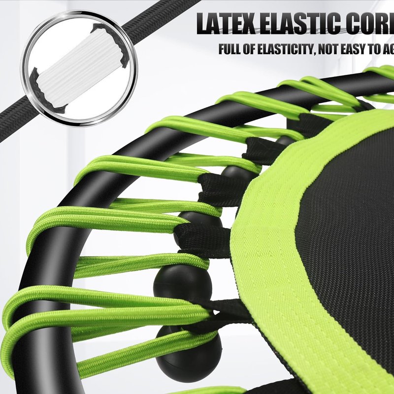 Silent Mini Trampoline - 40" Adjustable Handle Bar Bungee Rebounder for Cardio Workouts | Max Weight 330 lbs