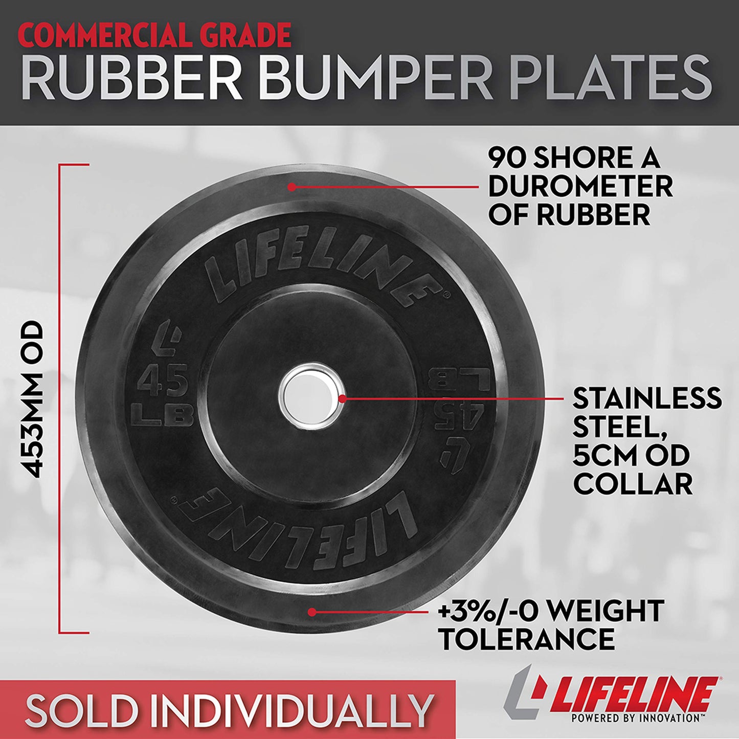 Lifeline Rubber Bumper Plate - Multiple Weight Options Black, 35 LBS