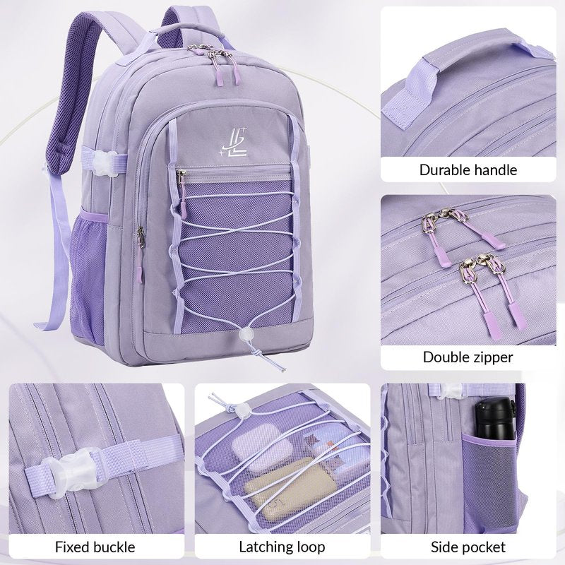 Lanola Basic Multi-Pocket Multipurpose Casual Backpack Water Resistant Bag for Business Travel Hiking Daypack - Dark Blue