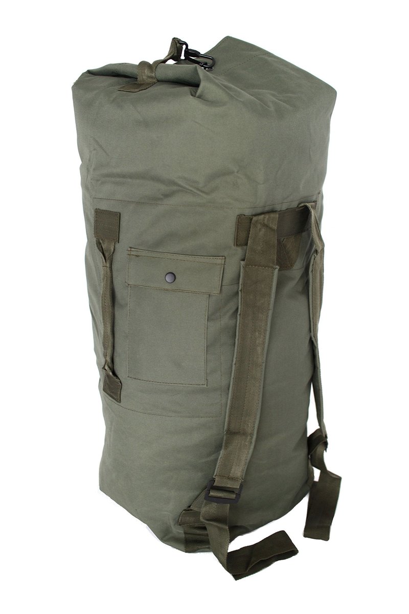 Military Army Style Double Strap Duffel Duffle Bag (37, Olive Drab)