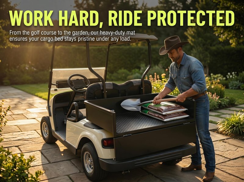 TakeLook Golf Cart Cargo Box Liner Mat for Club Car/E-Z-GO/Yamaha/Star Car/Excar/Icon and Most Golf Carts with Steel or Aluminum Cargo Box, 41.7 x 31 x 0.12 Inch, Full Coverage Anti-Slip Mat.