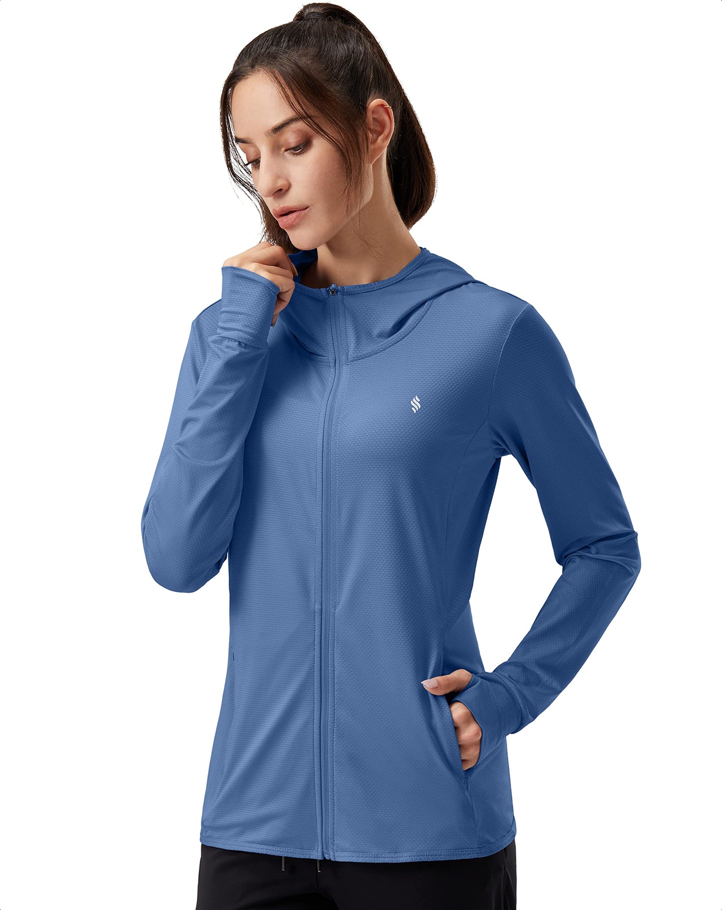 Soothfeel Women's UPF 50+ Sun Protection Hoodie Jacket Lightweight Long Sleeve Sun Shirt for Women with Pocket Hiking Outdoor Dark Blue XS