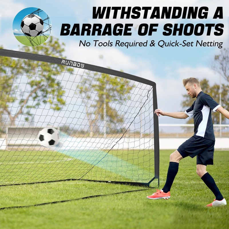 RUNBOW 9x5 ft Portable Kids Soccer Goal for Backyard Adult Junior Large Practice Soccer Net with Carry Bag (9x5FT, 1 Pack, Black)