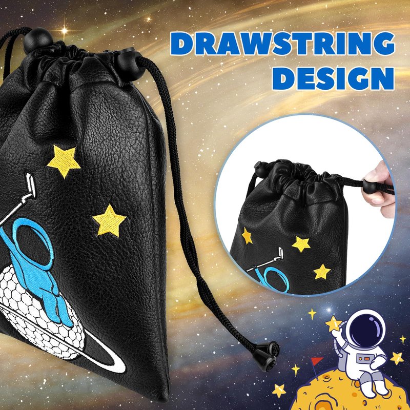 Astronaut Golf Valuables Pouch Bag, Drawstrings Golf Ball Tee Bag, Golf Pouch for Valuables and Accessories, Black/Blue/White