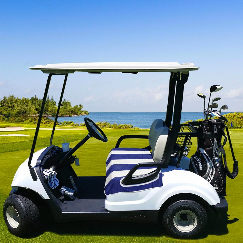 YOKYHOM Golf Cart Seat Covers, Soft Seat Towel Blanket Protects from Heat, Cold & Sweat, Machine Washable, Fits EZGO, Club Car, Yamaha and More 2 & 4 Passenger Carts, Blue Stripes