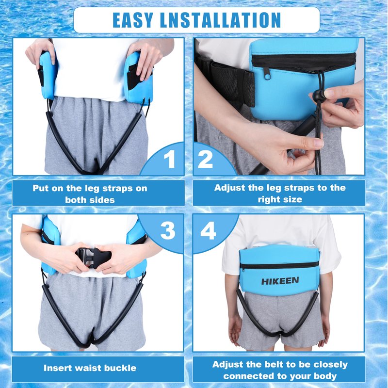 Hikeen Swim Belt for Adults,Water Aerobics Equipment with Fixing Straps and Zipped Pocket,Adults Pool Exercise Equipment for Pool Exercises and Workouts (Blue)