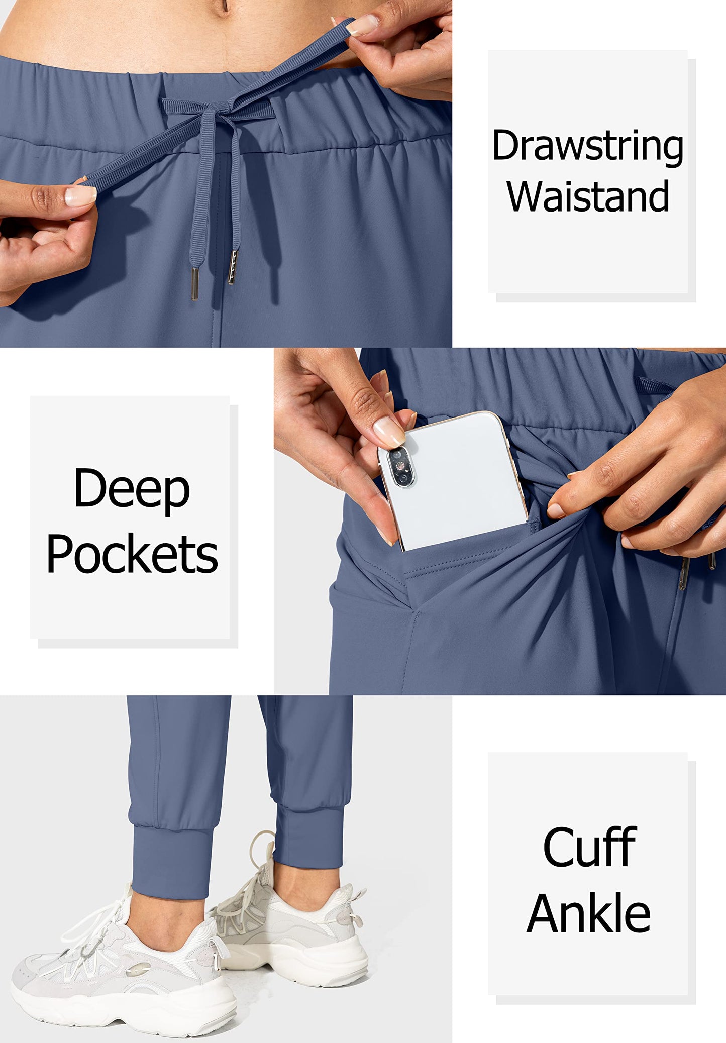 SANTINY Women's Joggers Pants Pockets Drawstring Running Sweatpants for Women Lounge Workout Jogging(Slate Blue_XL)