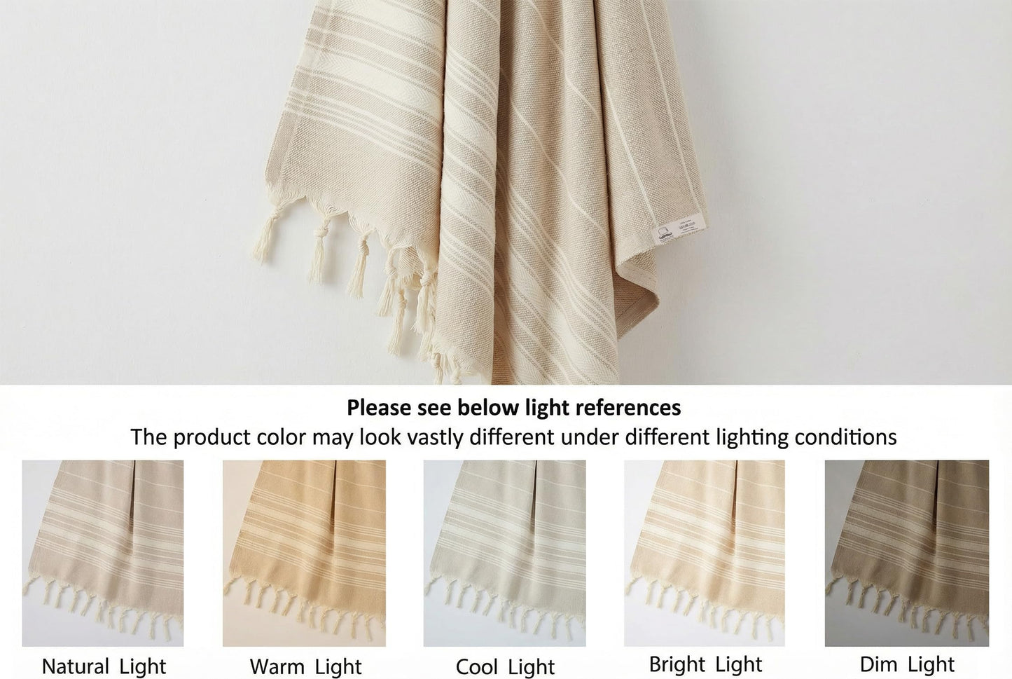 Bazaar Anatolia Turkish Beach Towel, 100% Cotton, 71x39 in, Stripe Beige