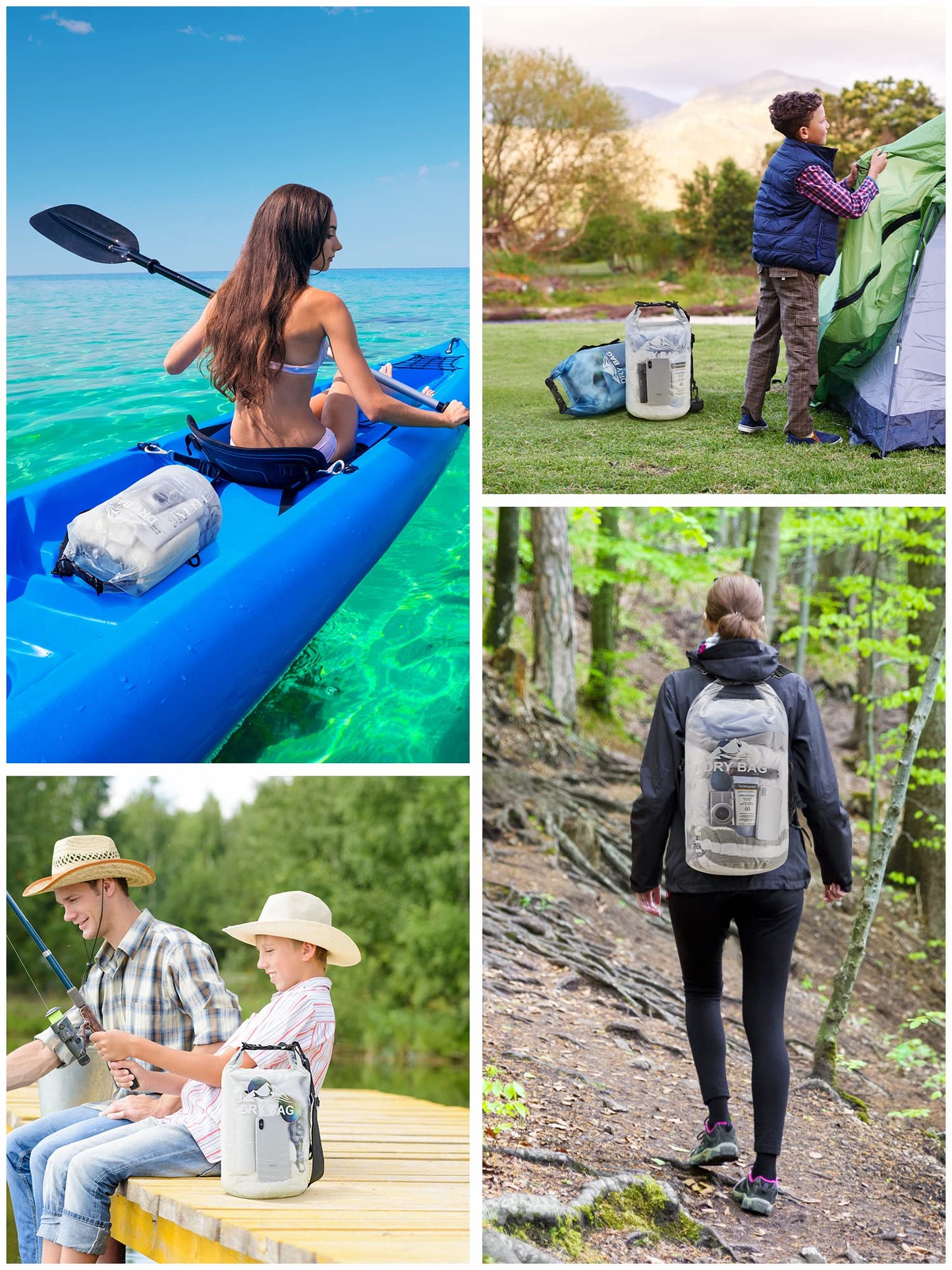 HEETA Dry Bag Waterproof for Women Men, Roll Top Lightweight Dry Storage Bag Backpack with Phone Case for Travel Swimming Boating Kayaking Paddle Board Camping Beach Accessories (White, 5L)