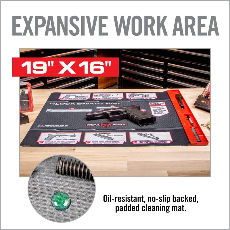 Real Avid Gun Cleaning Mat for Smith & Wesson M&P Handgun with Magnetic Organizer Parts Tray - 19x16 | Protective Workbench Mat for M&P Pistol Cleaning, Gun Cleaning Pad with Red Tray for Gun Parts