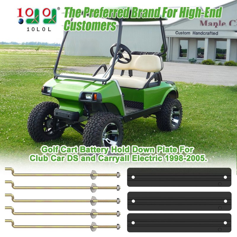 10L0L Battery Hold Down Plate Kit for Club Car DS and Carryall Electric 1998-2005 Golf Cart, Includes Rods & Nuts, OEM# 1013683 101090801