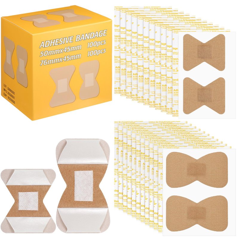 Funtery 200 Pcs Large Bandages Bulk Latex Free Fingertip Bandage Adhesive Wound Care Fabric Bandages for Care and Protect Wounds, 2 x 1.8 Inch, 3 x 1.8 Inch