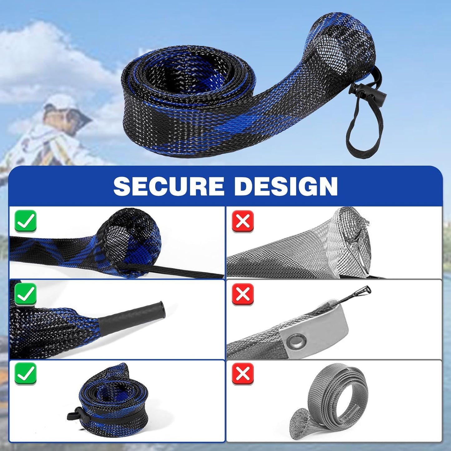 Fishing Rod Sleeve - Braided Mesh Fishing Rod Cover for Casting, Sea & Fly Rods | Durable Protection