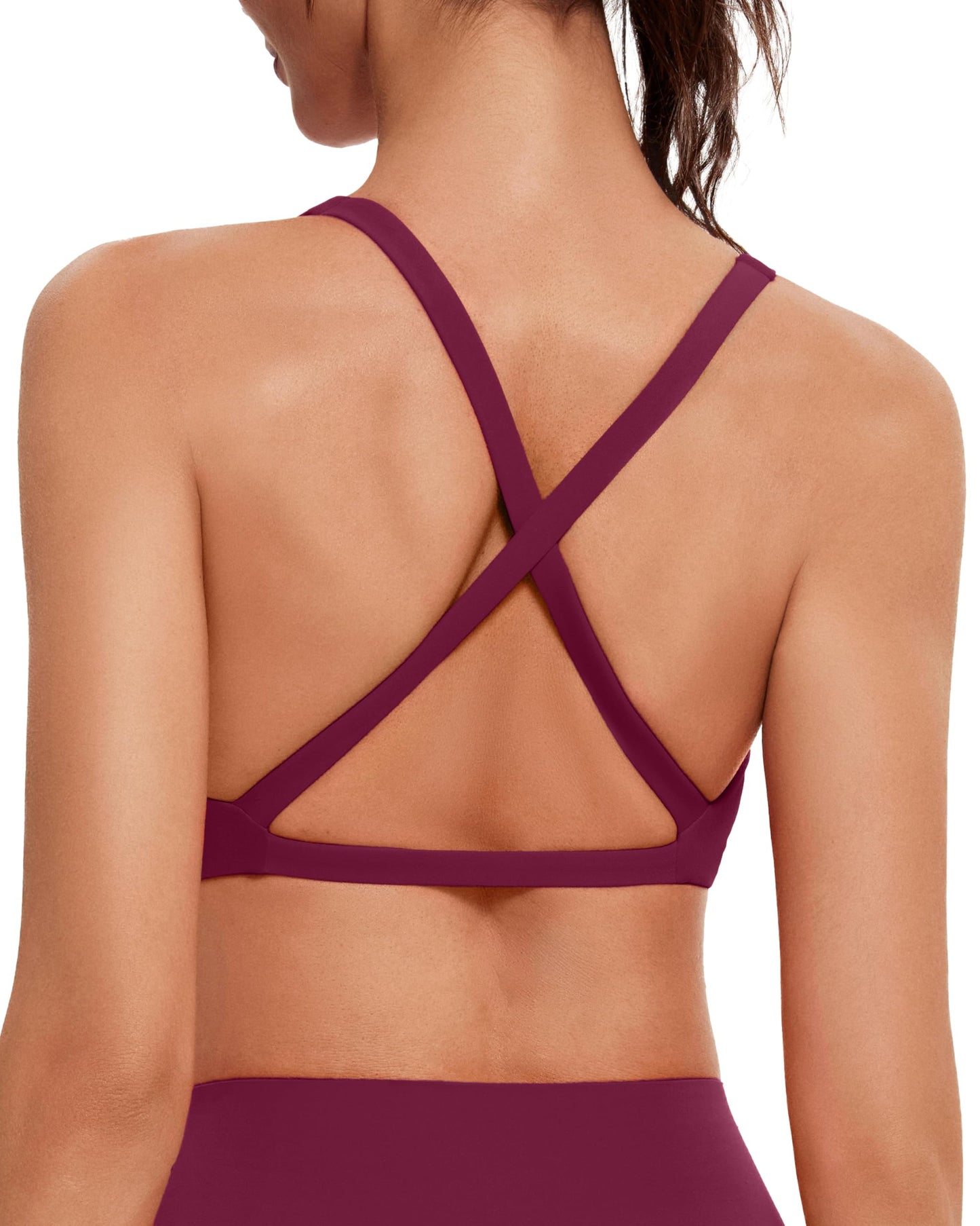 OMKAGI Sports Bras for Women Padded Cross Back Workout Bras Strappy Yoga Bra Crop Top(S, 545-Burgundy)