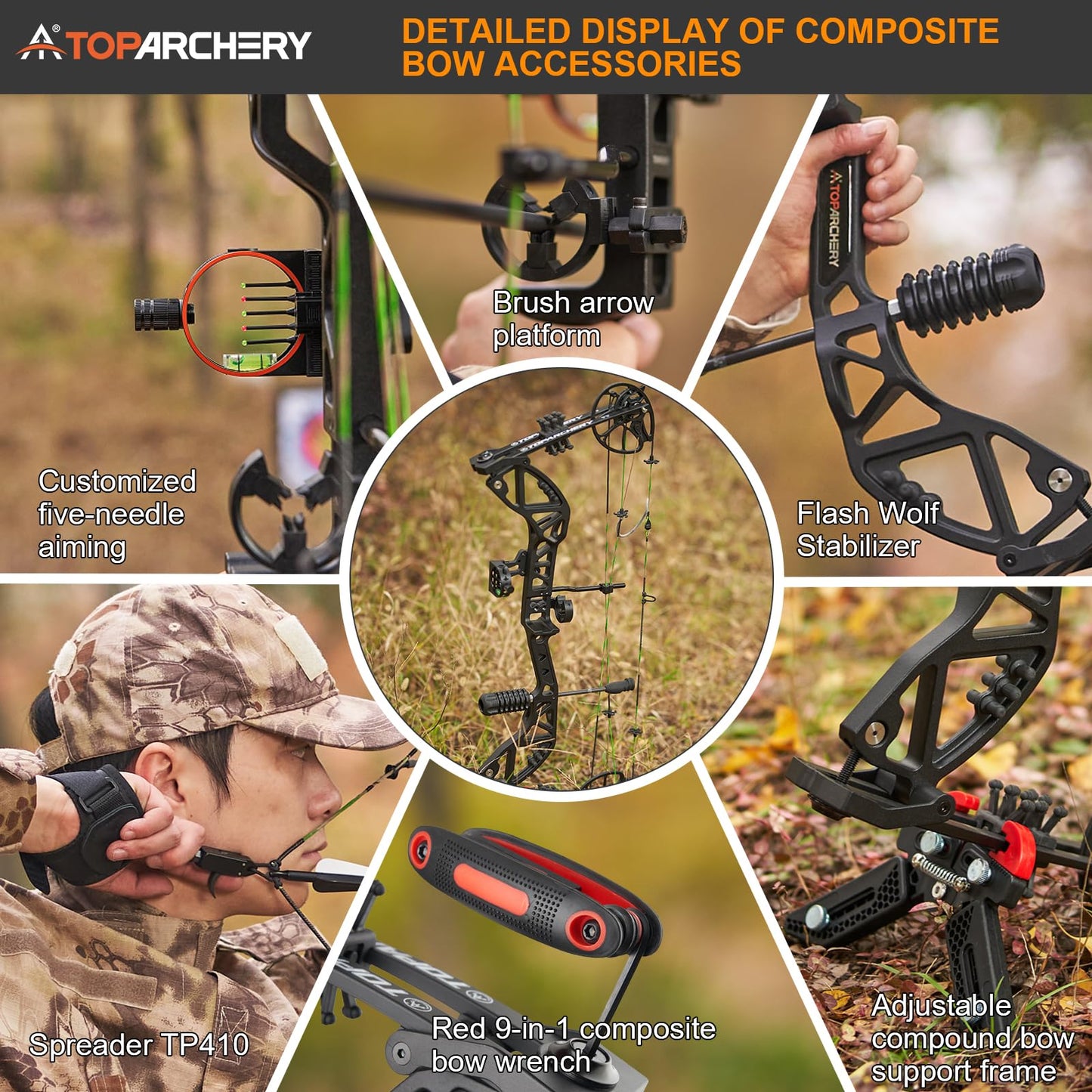 TOPARCHERY Compound Bow and Arrow for Adult Youth and Beginner- Right Hand Archery Compound Bows,Adjustable 30-70LB Draw Weight, 23.5-30.5IN Draw Length, Archery Hunting Bow Set (Black)