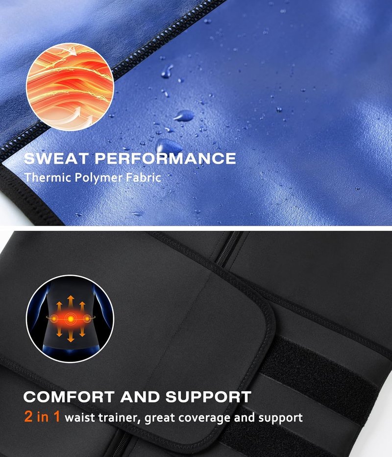 Sauna Suit for Men - 2 in 1 Waist Trainer & Sweat Band for Stomach | Enhance Weight Loss & Fitness