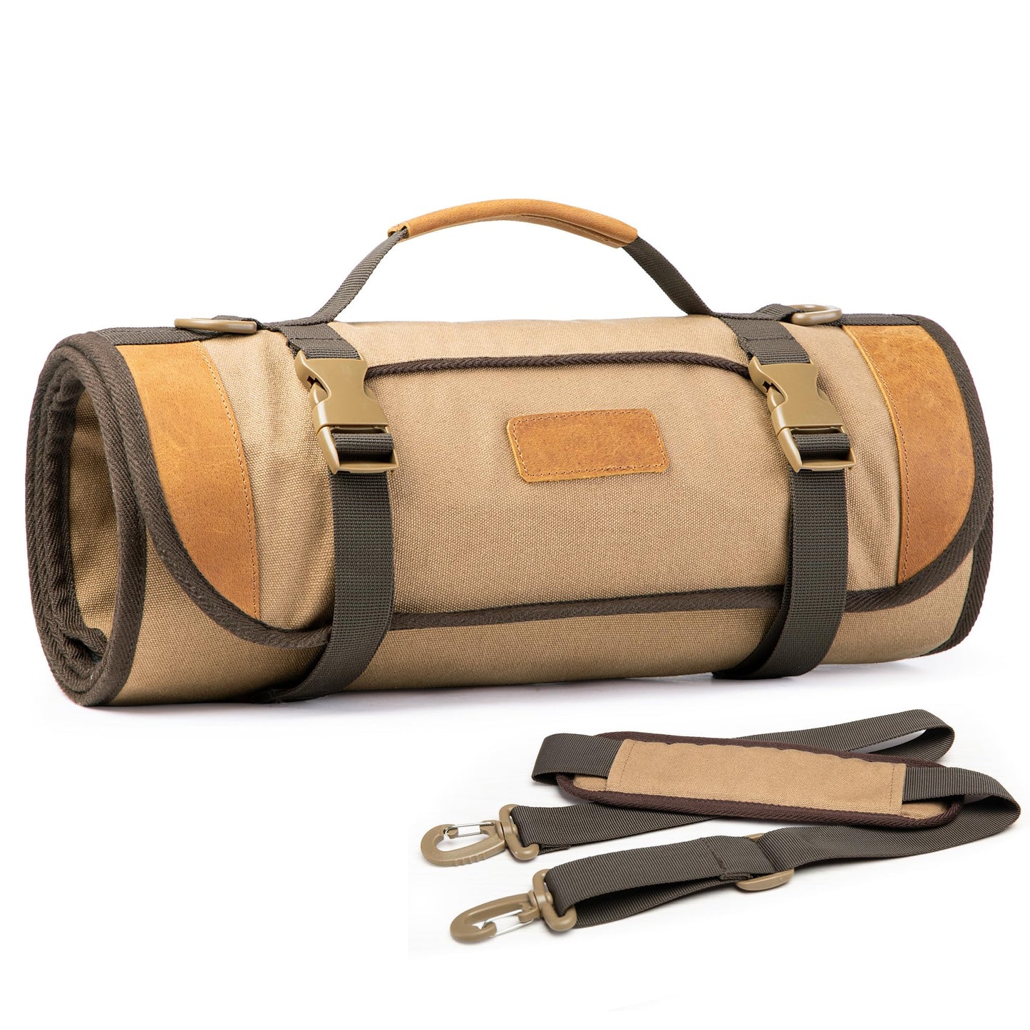 GOBUROS Large Gun Cleaning Mat for All Guns, Roll Up Rifle Cleaning Pad with PVC Accessory Organizer for Shotgun Handgun Pistols, Portable Canvas Gun Clean Mat with Shoulder Strap Khaki