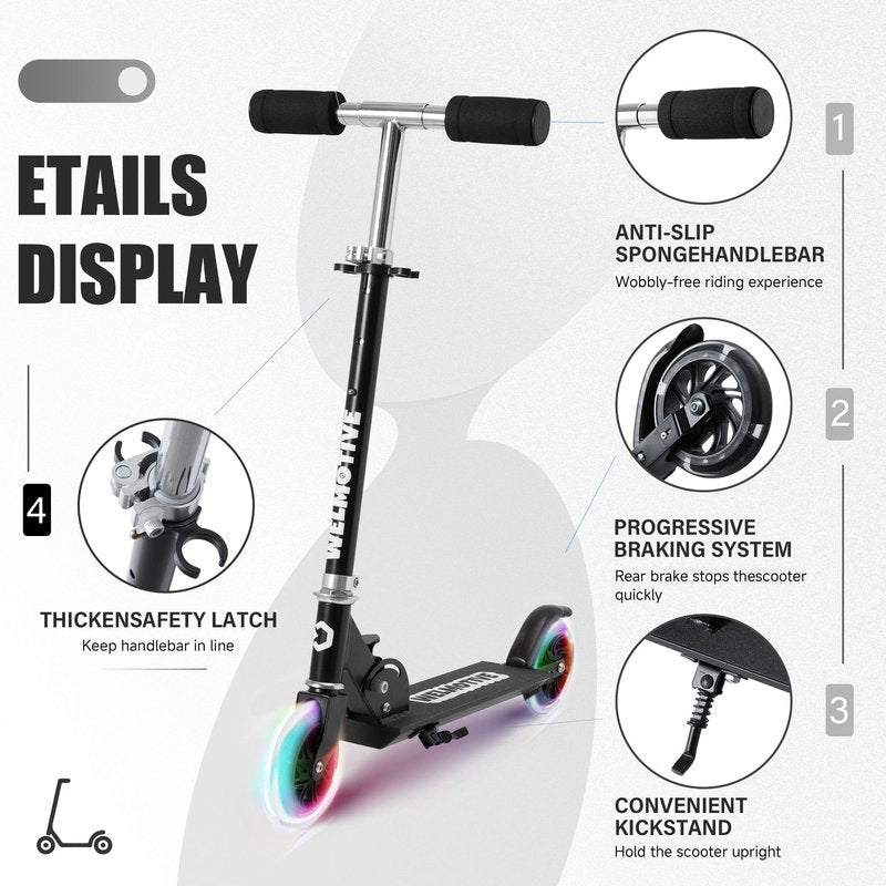 Kick Scooter for 3+Years Old Boys & Girls Lightweight, Foldable, Aluminum Frame, and Adjustable Handlebars, Rear Brake, and Flashing Light up Wheels