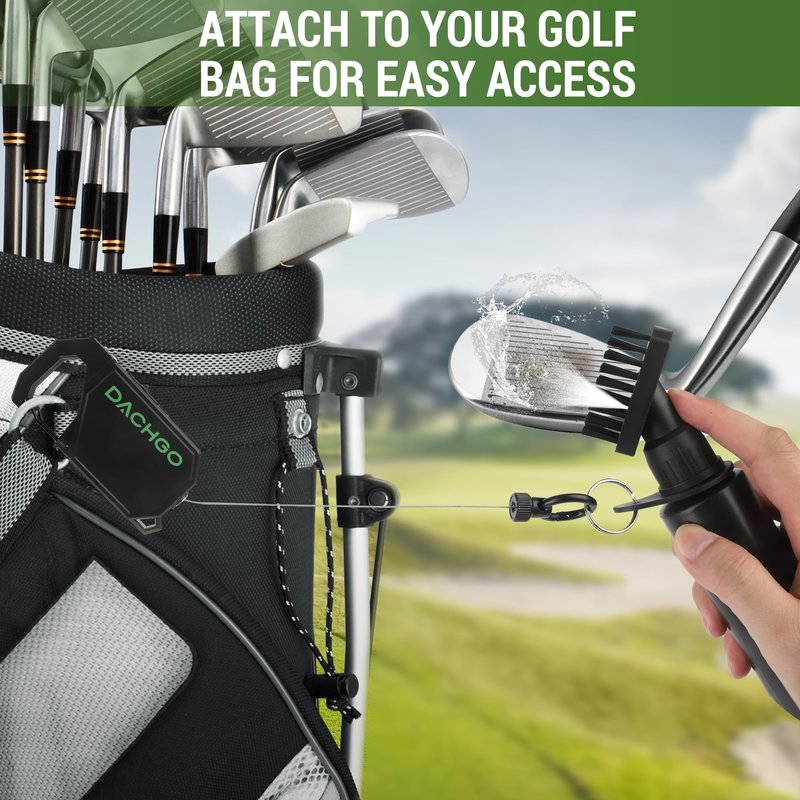 Dachgo Pro Golf Club Cleaner Brush, Golf Water Brush with Lockable Retractor Clip & Squeeze Bottle for Easy Cleaning, 7.5 Inches - Hold 4 oz of Water (Brush with Groove Sharpener Tool)