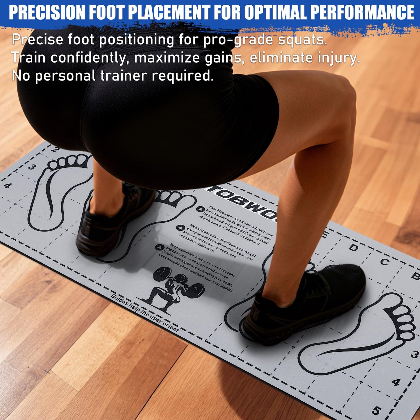 TOBWOLF Squat Mat with Foot Position, 31.5'' x 13.8'' Exercise Mat, Gray