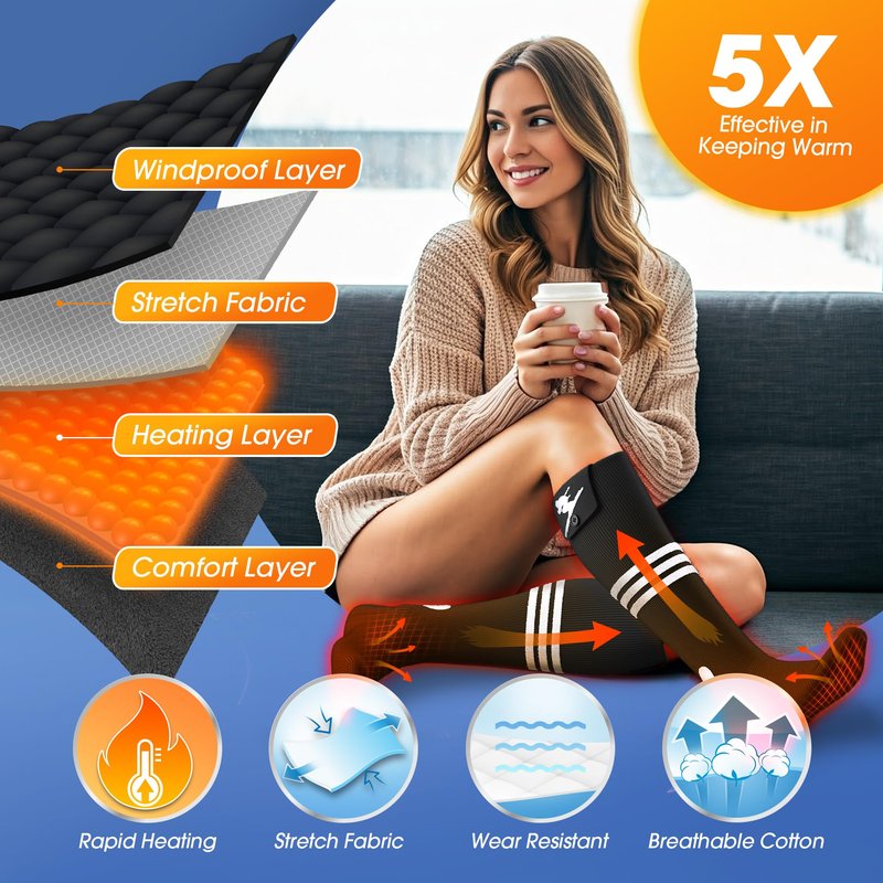 AI Heated Socks for Men Women,20000mAh Rechargeable Battery Electric Socks Up to 16 Hours Washable Heating Socks for Camping Skiing Motorcycle Driving Hiking Outdoor Working