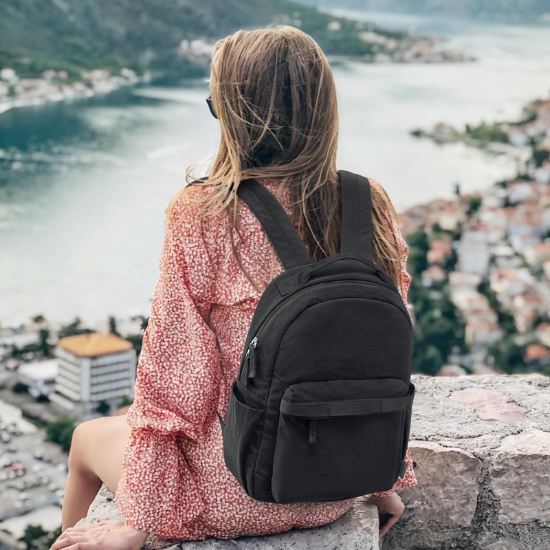 G4Free Small Nylon Backpack for Women Men, Lightweight Bookbag Backpack Daypack for Travel Work School Hiking, Black